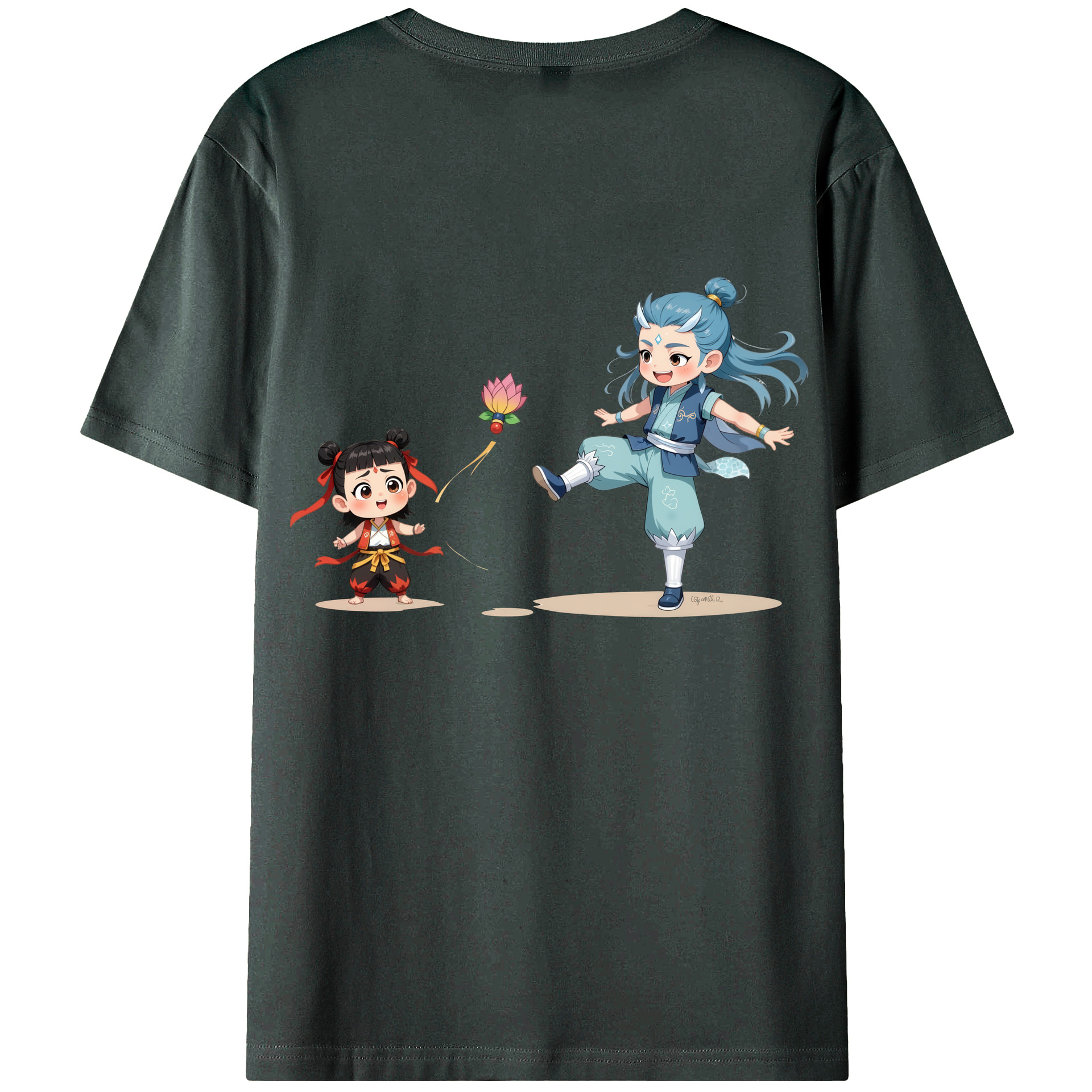 （画像用） Ne Zha 2 ナタ 魔童の大暴れ 綿100％ メンズ半袖Tシャツ（バックプリント） 通気性